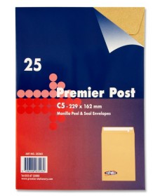 PACKET OF 25 C5 Peel & Seal ENVELOPES - MANILLA