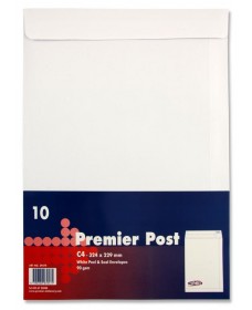 PACKET OF 10 C4 Peel & Seal ENVELOPES - WHITE