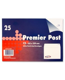 PACKET OF 25 C5 Peel & Seal ENVELOPES - WHITE 