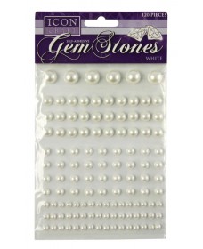 ICON CRAFT PACKET OF 120 SELF ADHESIVE GEM STONES - PEARL