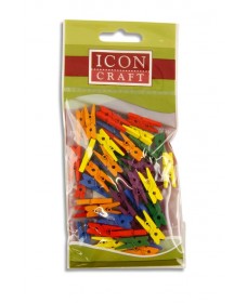 ICON CRAFT PACKET OF 50 MINI CLOTHES PEGS - COLOR
