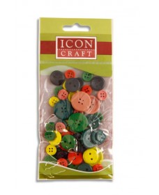 ICON CRAFT PACKET OF 52 WOODEN BUTTONS - COLOR